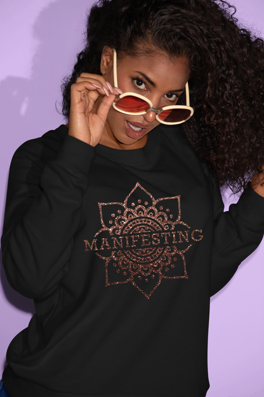 Manifesting Sweatshirt- Bronzed Glitter